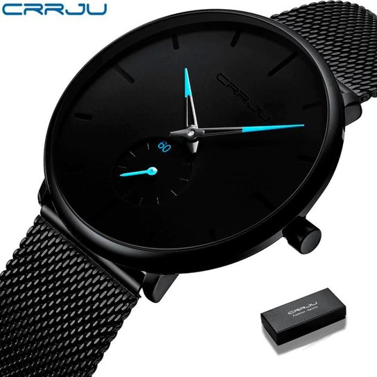 Relógio Masculino Ultra fino Slim - Preto+Marinho Menor preço em Relógio Masculino Ultra fino Slim - Preto+Marinho