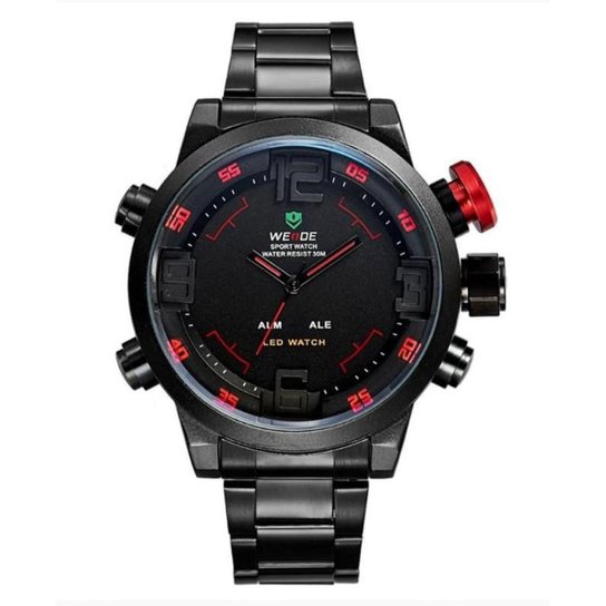 Relógio masculino weide 2309 esportivo analógico digital led preto vermelho social anadigi - Preto Menor preço em Relógio masculino weide 2309 esportivo analógico digital led preto vermelho social anadigi - Preto