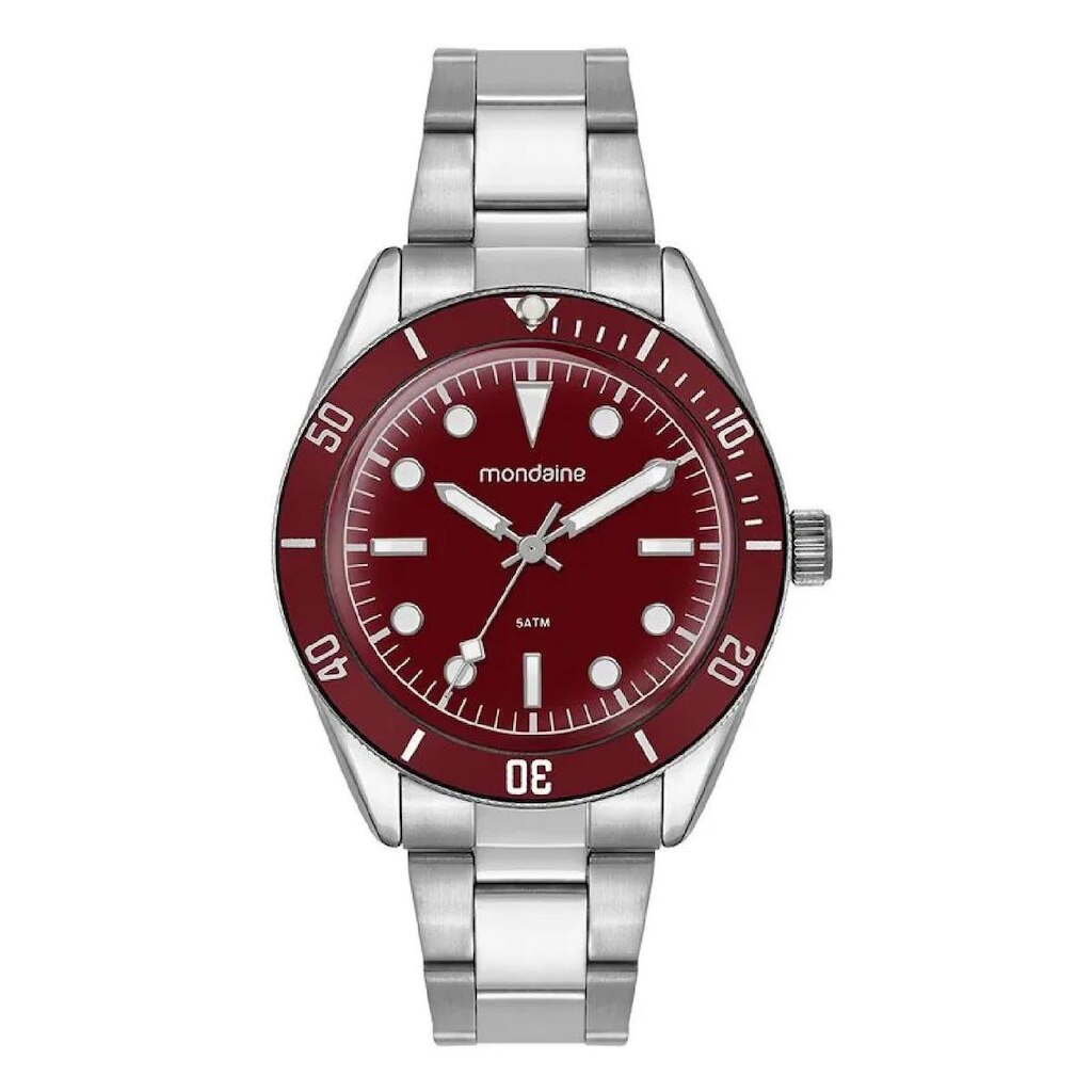 Relógio Mondaine 33038G0MVNE3 40mm Aço Vidro Dome Vermelho