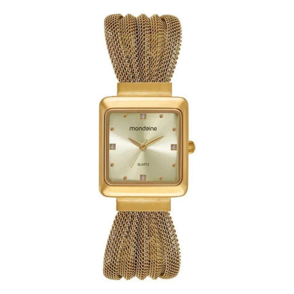 Relógio Mondaine Feminino Dourado 32986lpmvde1 Retangular Dourado Champanhe Malha De Aço