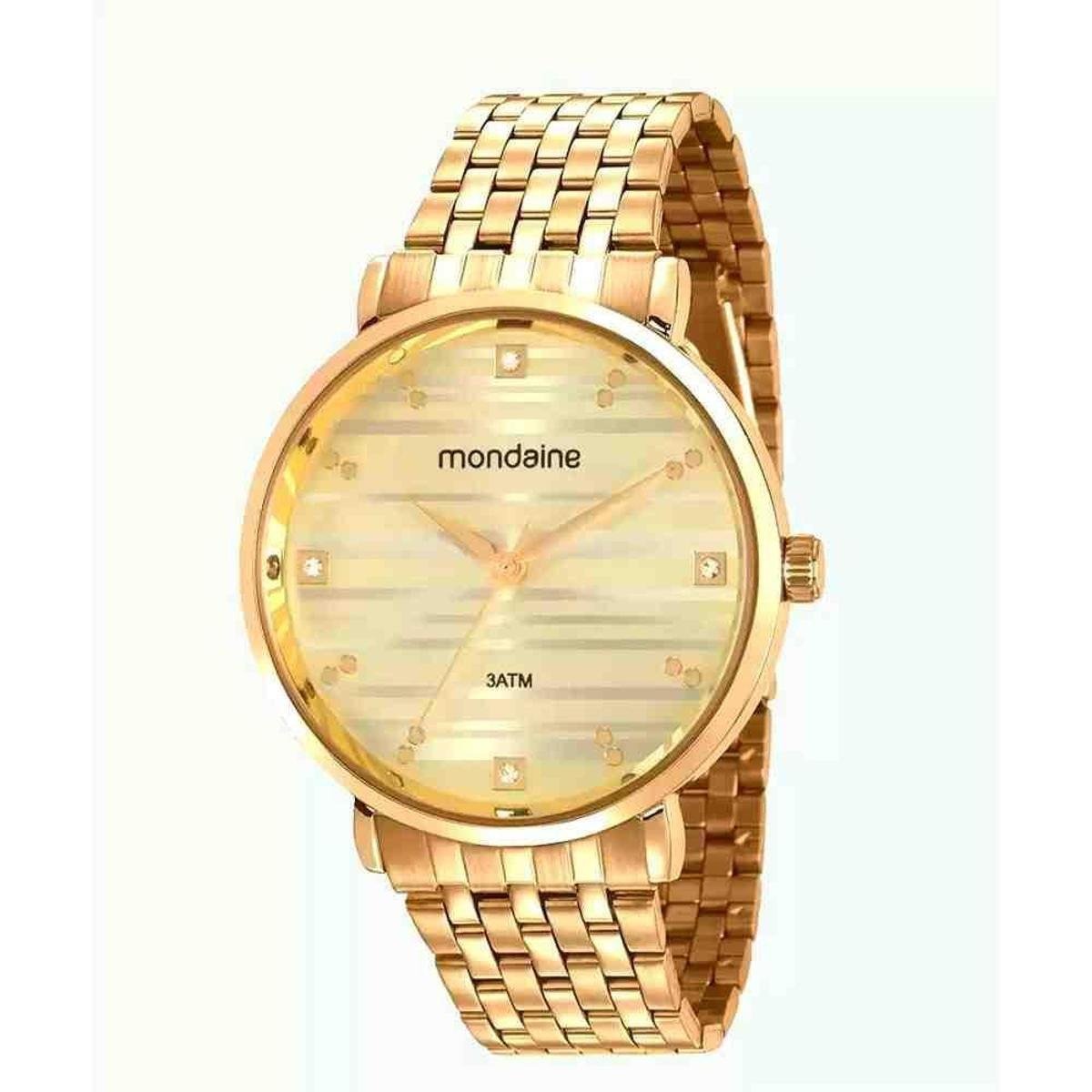 relógio mondaine feminino dourado com pedras