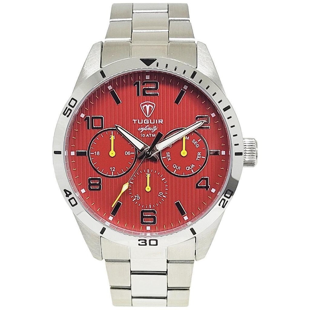 Relógio MultiFunção Masculino Tuguir Analógico Infinity TGI37057 Prata e Vermelho