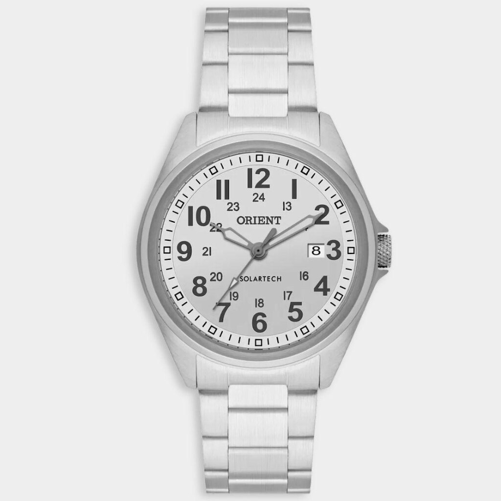 Relógio Orient Analógico Solartech Pulseira Elos Masculino - Prata e Branco - Único