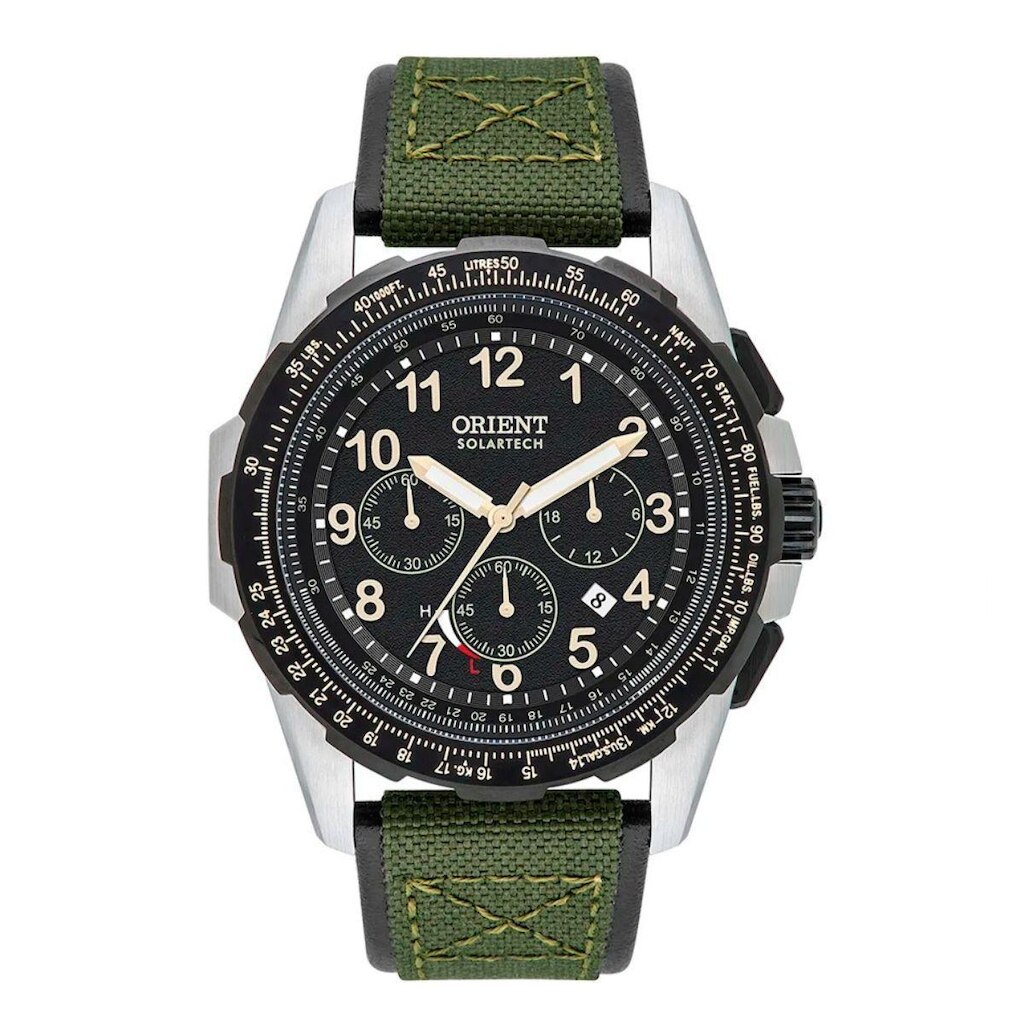 Relógio Orient Masculino SolarTech com Pulseira de Couro MBSNC007 P2EX Prata