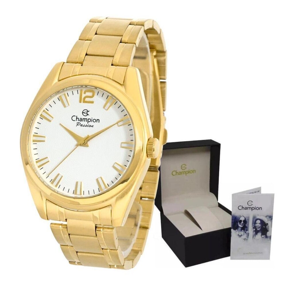 Relógio Original de Pulso Cifras Dourado Feminino Champion