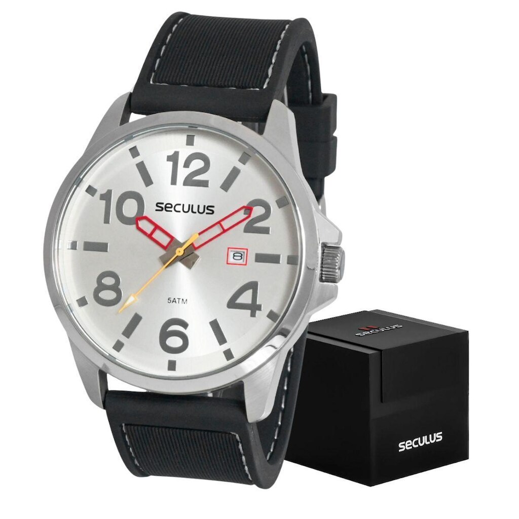 Relógio Prateado Seculus Grande Original Resistente Masculin
