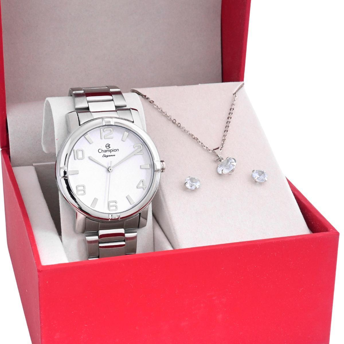 Relogio Pulso Champion Feminino Prova D'agua + semi joia - Branco ...