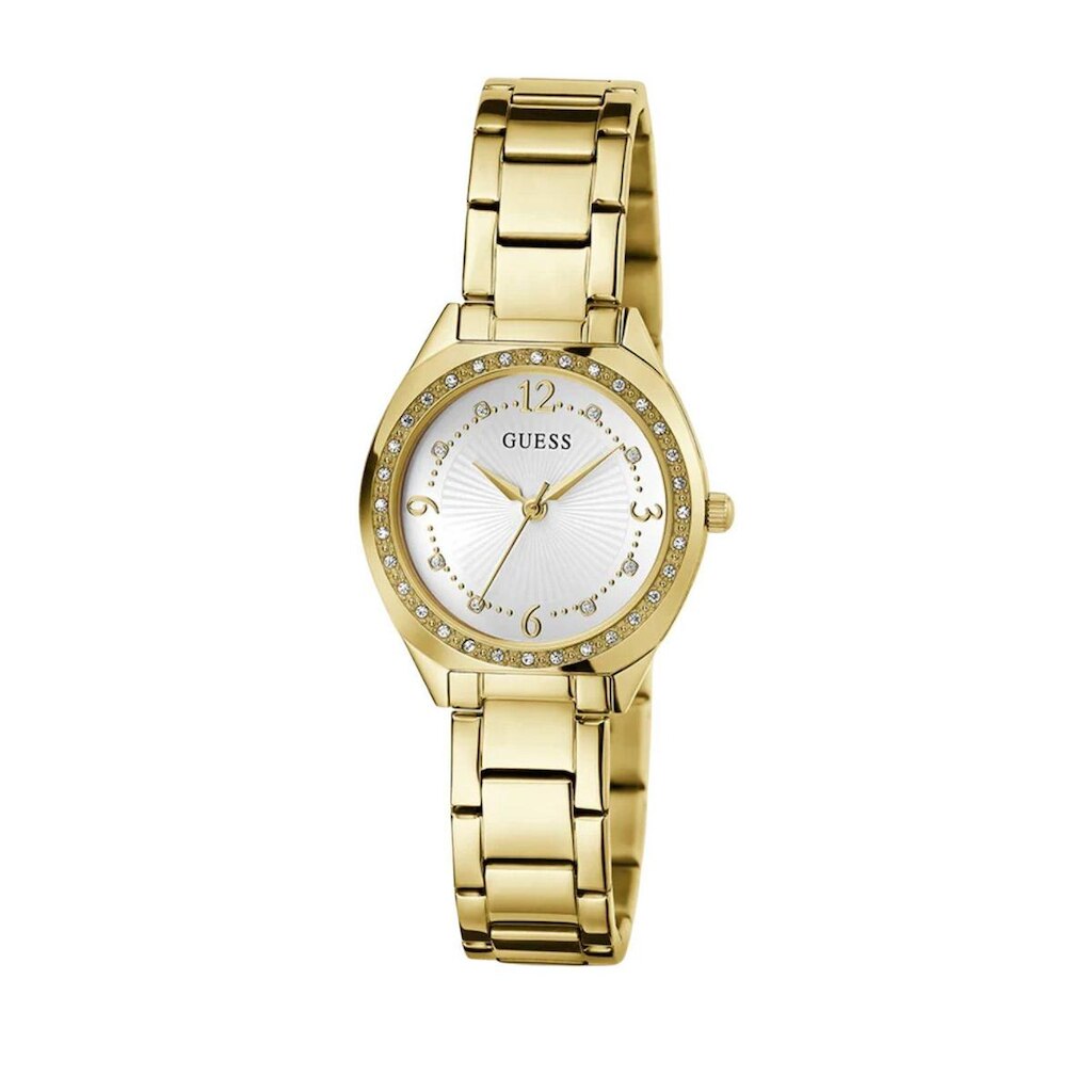 Relógio Redondo Analógico Guess Cristais Dourado
