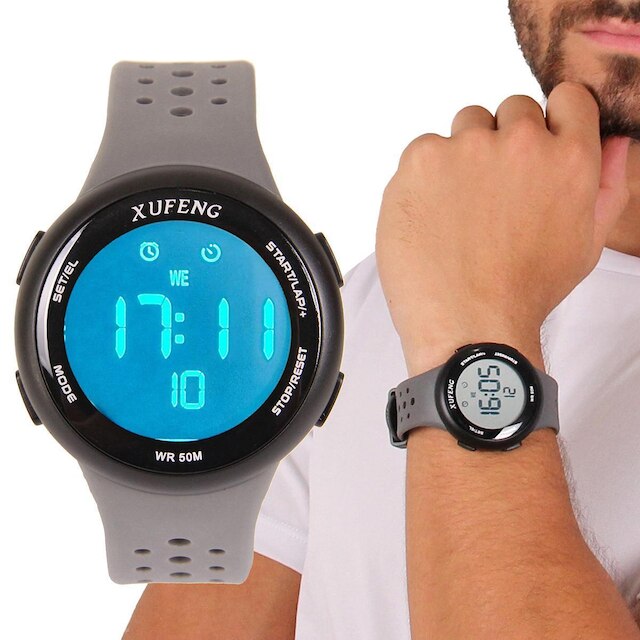Relógio Redondo Digital Xufeng Masculino Academia Resistente Água ...