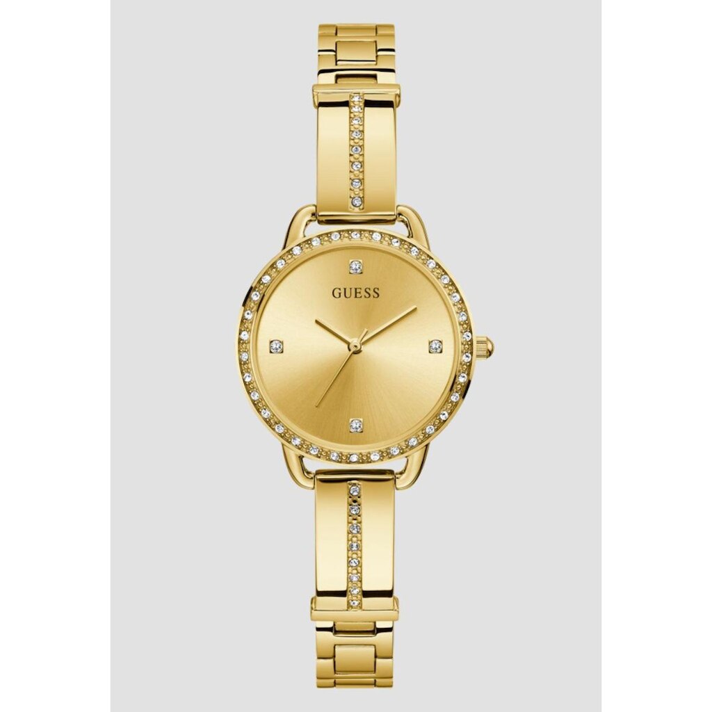Relógio Redondo Pulseira Cristais Dourado