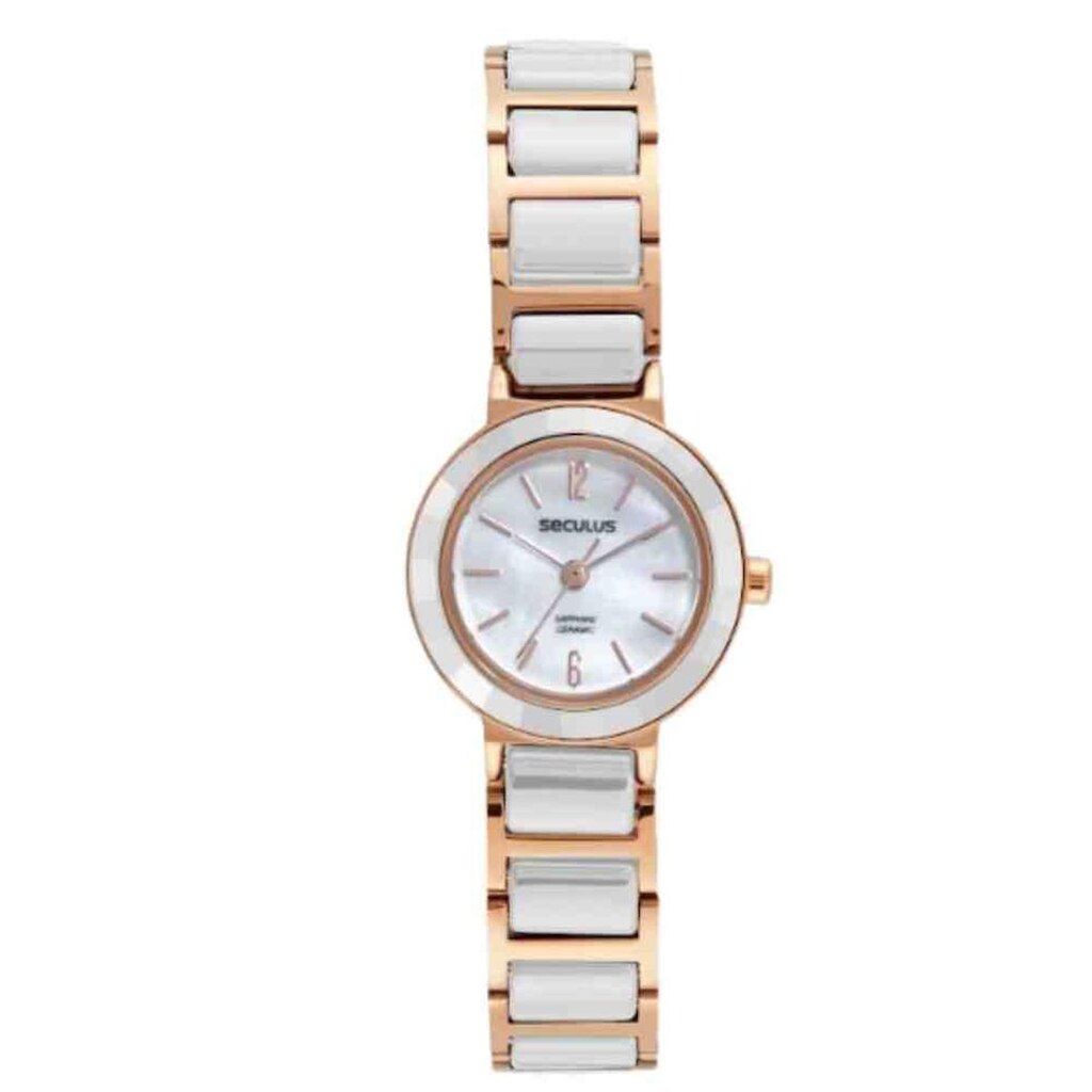 Relógio Seculus Branco e Dourado Feminino 77238LPSVRQ2