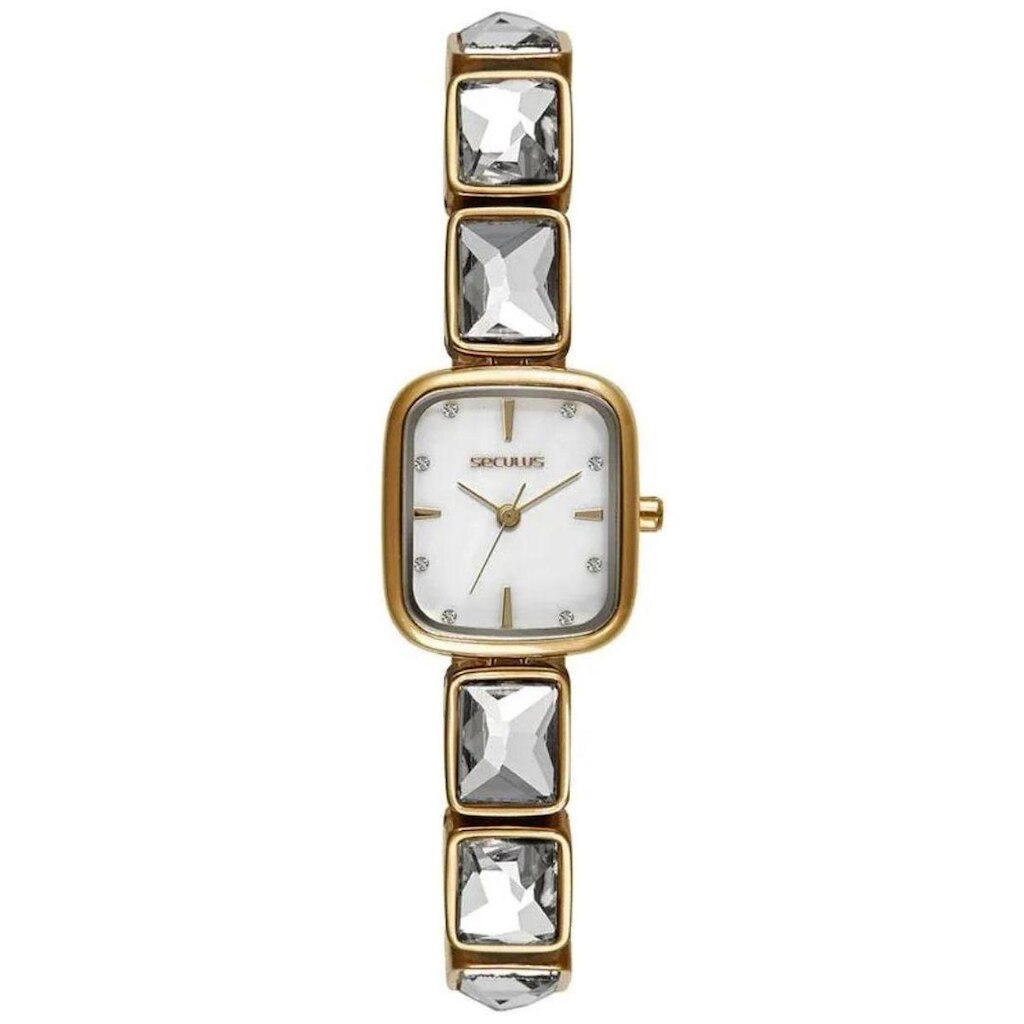 Relógio Seculus Feminino Cristais Retangular 77334lpsvdb1 Branco Dourado Madreperola