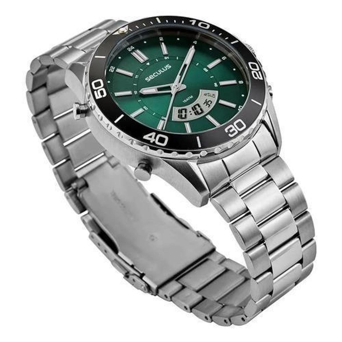 Relógio Seculus Masculino Anadigi Verde Esporte 44270g0svna5 Prateado Preto Verde Menor preço em Relógio Seculus Masculino Anadigi Verde Esporte 44270g0svna5 Prateado Preto Verde