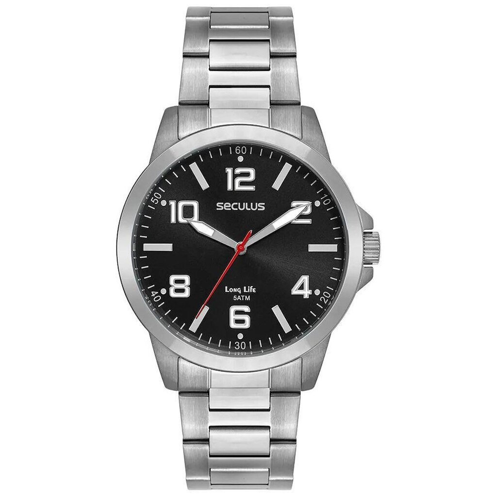 Relógio Seculus Masculino Clássico Preto Números 44297G0SVNA1