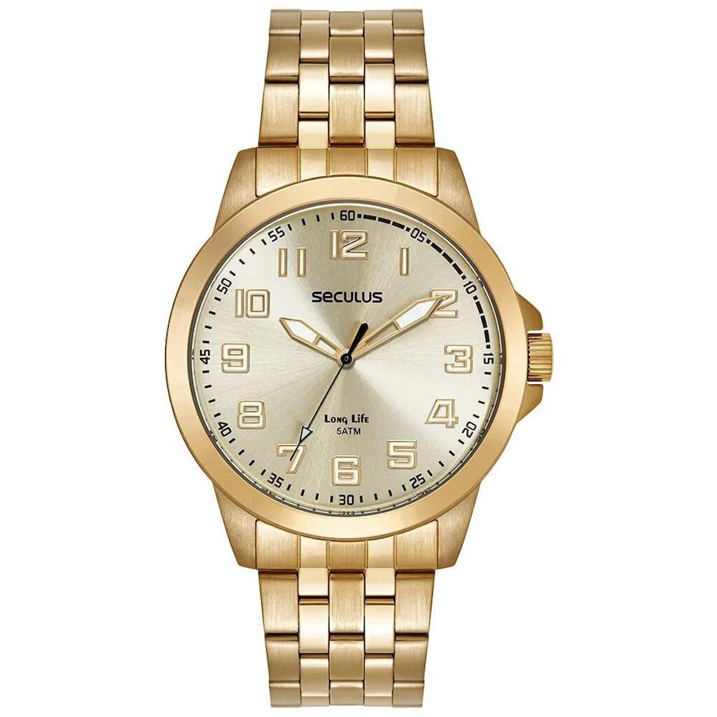 Relógio Seculus Masculino Dourado Aço Analógico 44293GPSVDA4