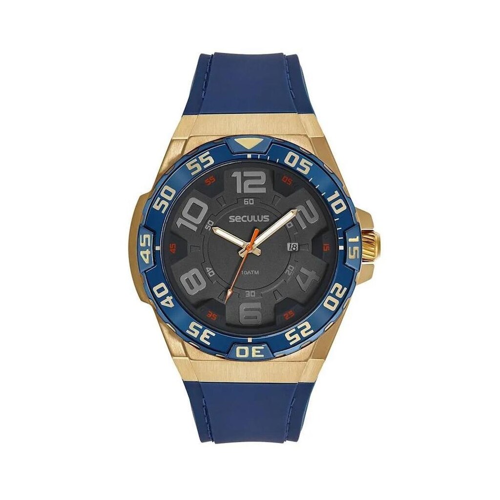 Relógio Seculus Masculino Dourado Azul 44233gpsvlu2