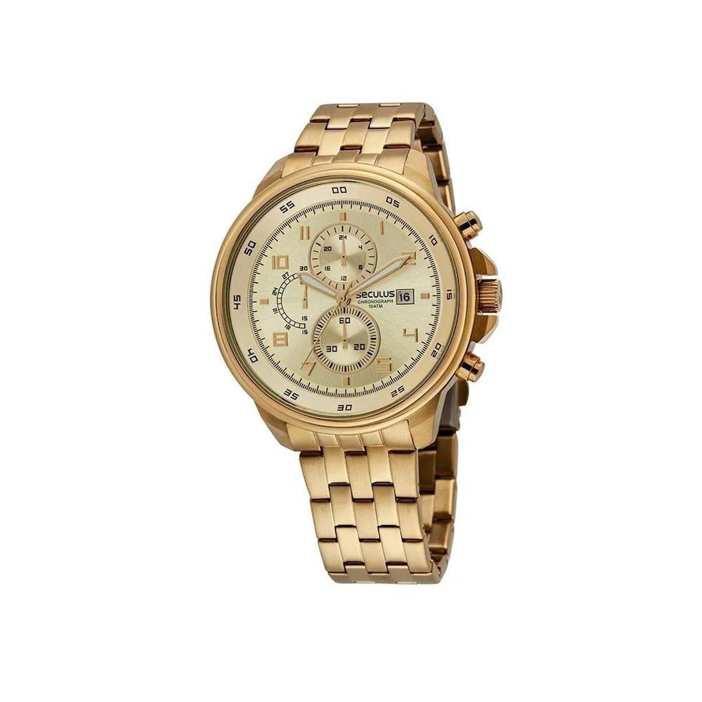 Relógio Seculus Masculino Dourado Cronografo 44060gpsvda1