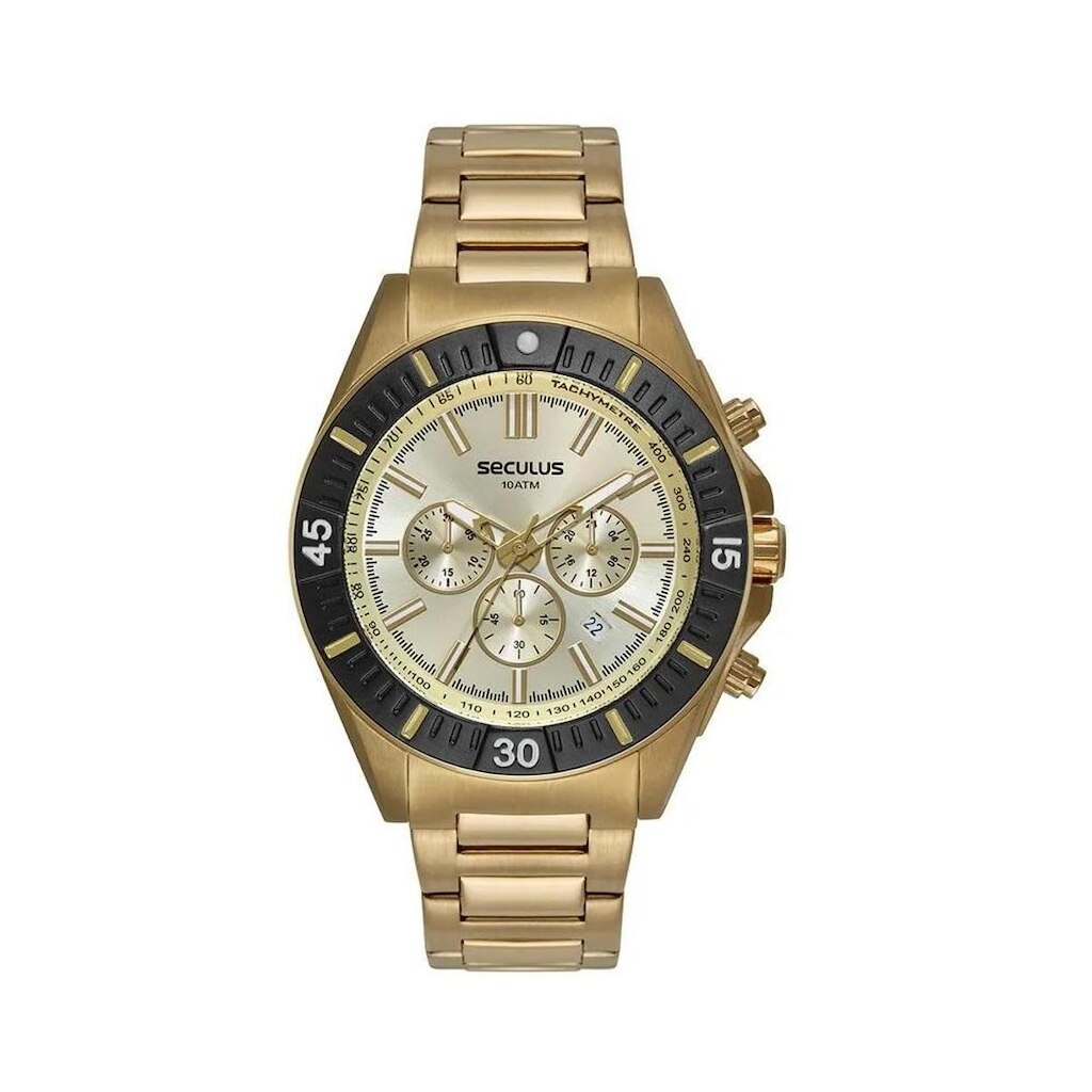 Relógio Seculus Masculino Dourado Cronografo 44224gpsvda1