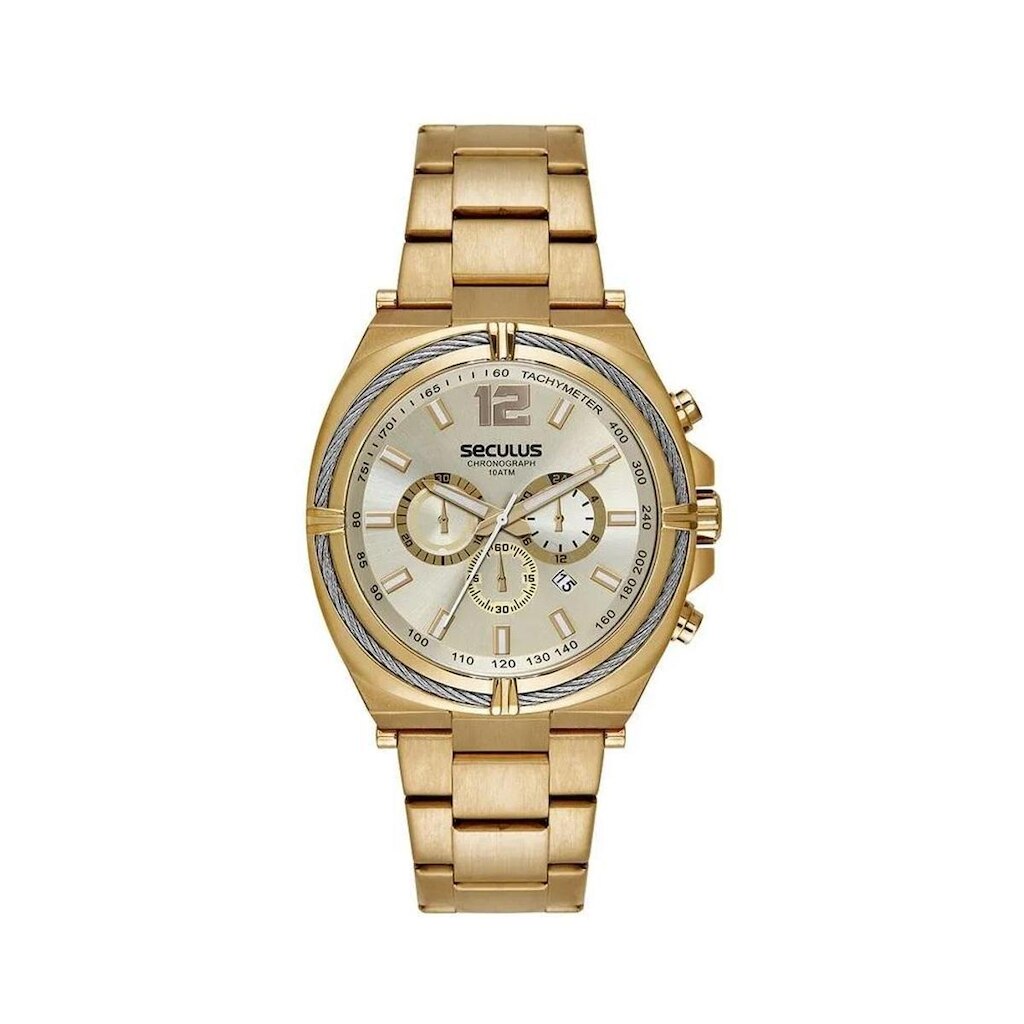 Relógio Seculus Masculino Dourado Cronografo 44252gpsvda2