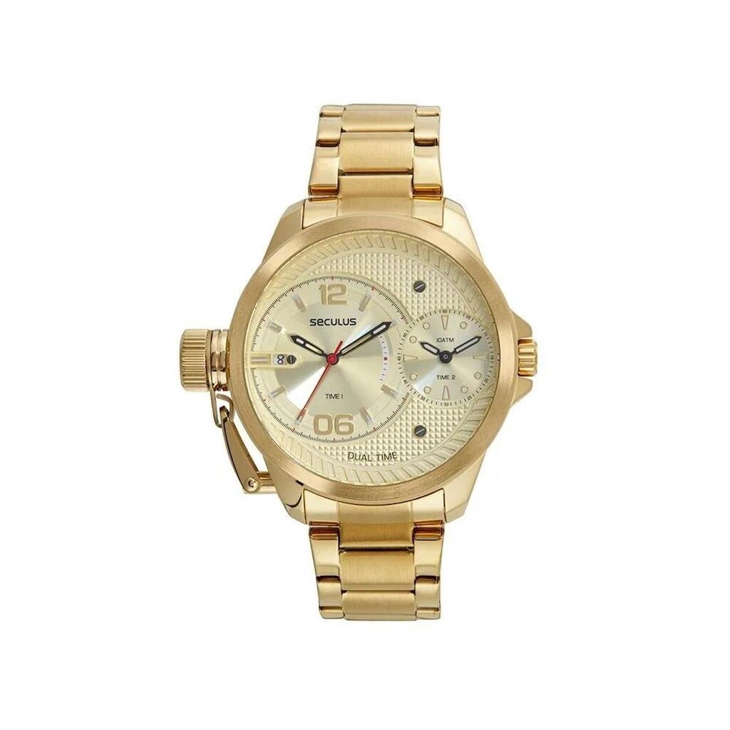 Relógio Seculus Masculino Dual Time Dourado 77220gpsvda1