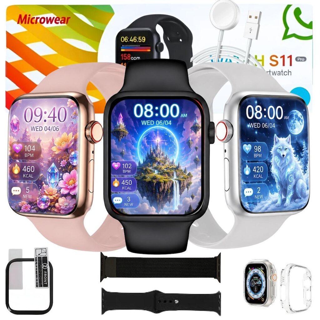 Relogio Smart Watch S11 Pro Original 1Gb Gps Kit Com 2 Pulseiras Pelicula e Case Responde Mensagens