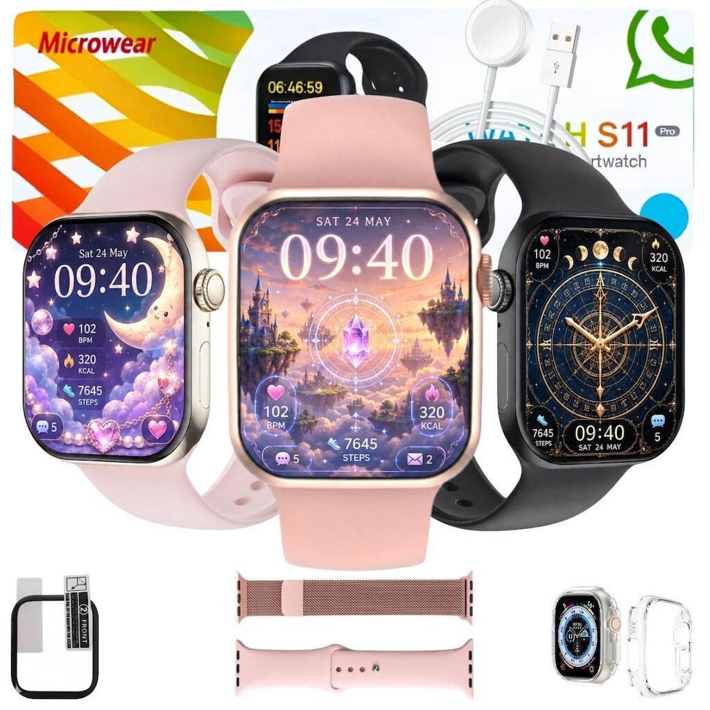 Relogio Smart Watch S11 Pro Original 1Gb Gps Kit Com 2 Pulseiras Pelicula e Case Responde Mensagens