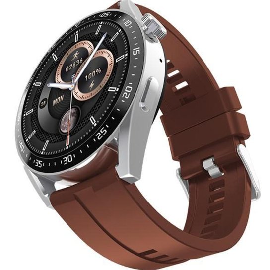 Relógio Smartwatch Redondo Hw28 Silver Completo Cor: - Marrom Menor preço em Relógio Smartwatch Redondo Hw28 Silver Completo Cor: - Marrom