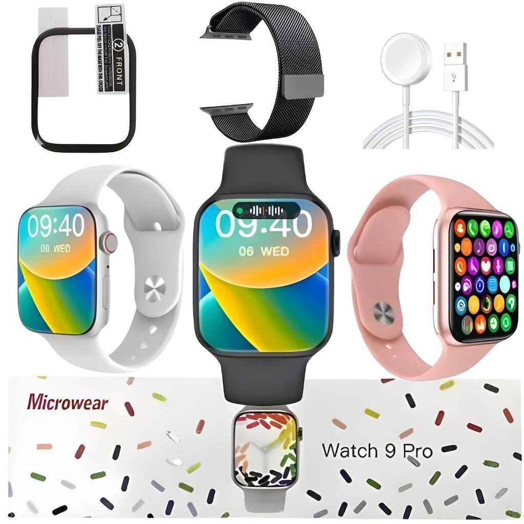 Relogio Smartwatch Serie 9 W29 Pro Kit C/Pulseira e Pelicula Lançamento Faz Recebe Ligaçoes C/Nf