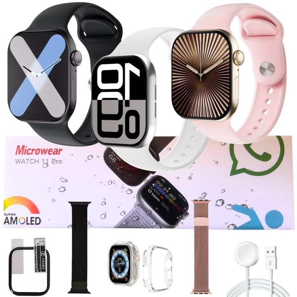 Relógio Smartwatch W11 Pro Series 11 Microwear 47mm Acompanha Pulseira Extra Pelicula Case