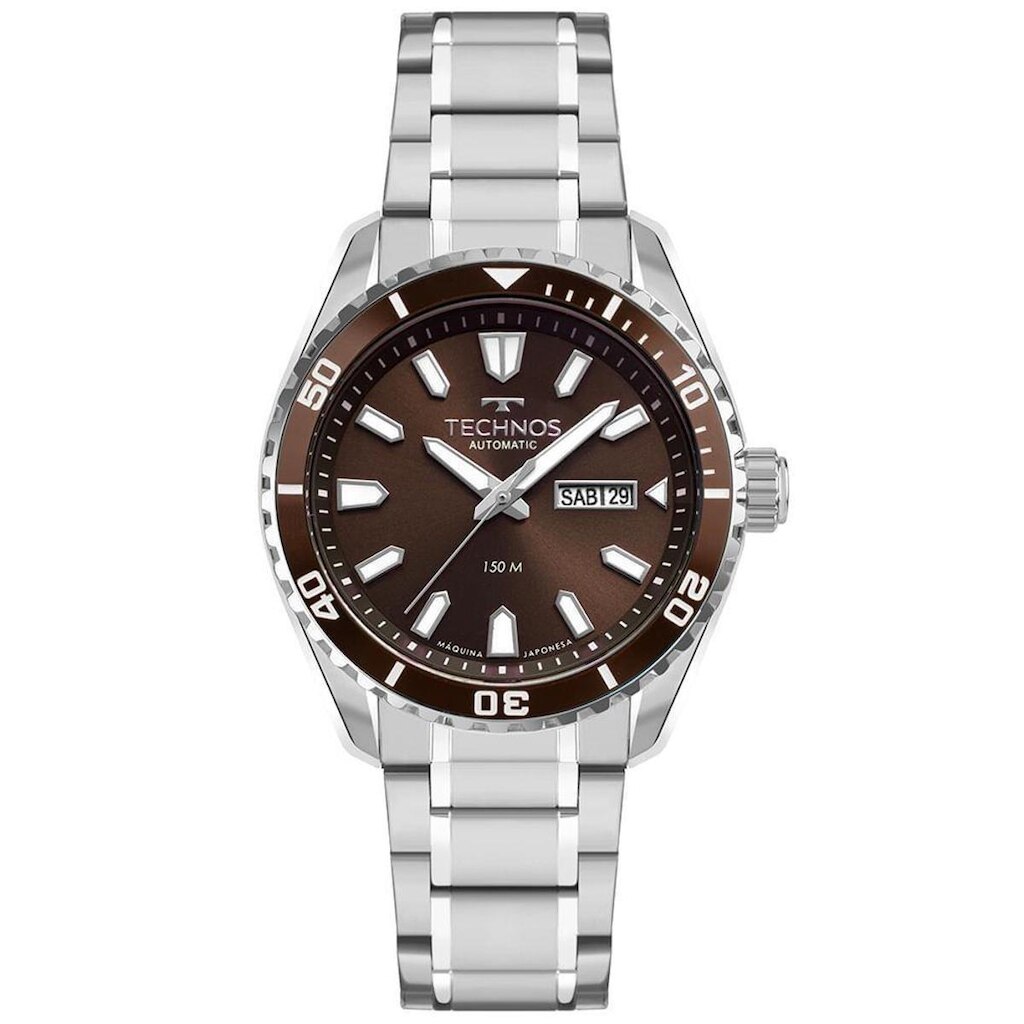 Relógio Technos Masculino Automático Prata - 8205PE/1M Relógio Technos Masculino Automatico Prata -