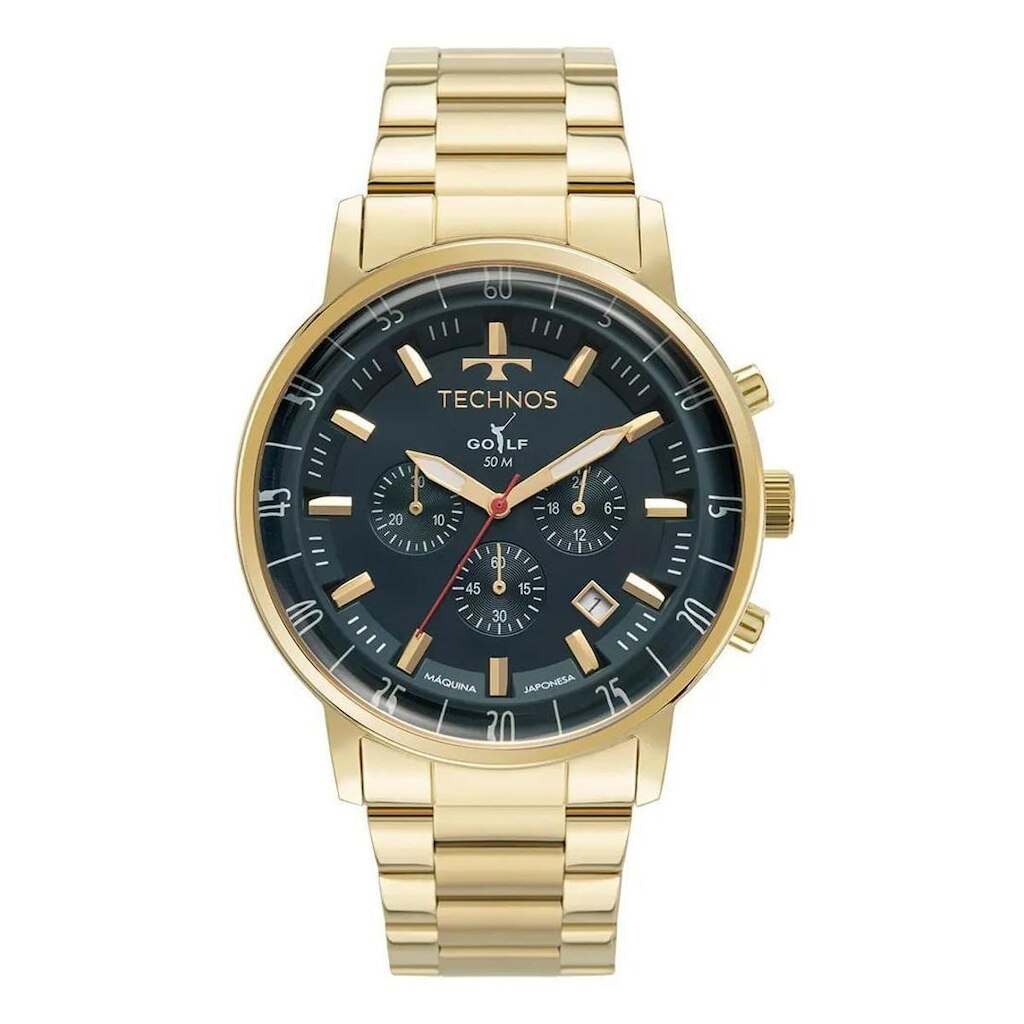Relógio Technos Masculino Golf Dourado Fundo Azul - JS25BCL/1A