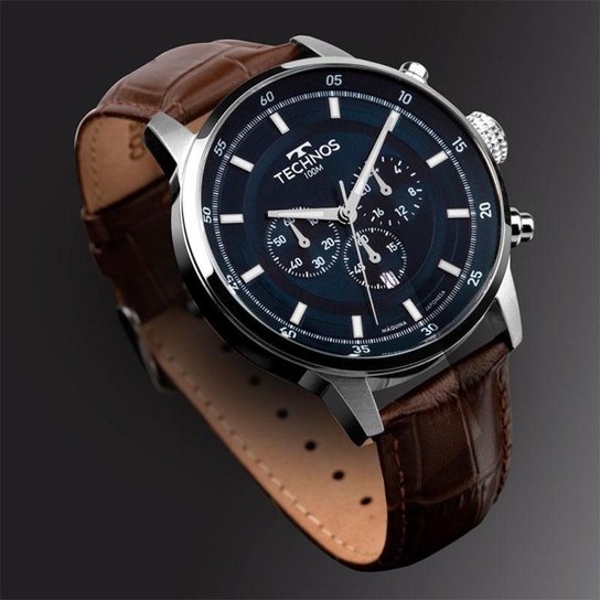 Relógio Technos Masculino Grandtech Cronógrafo Couro - JS25BCQ/0A