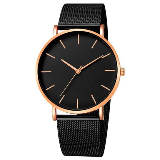 Relógio Ultra Fino Masculino Casual De Malha Preto - Preto Menor preço em Relógio Ultra Fino Masculino Casual De Malha Preto - Preto