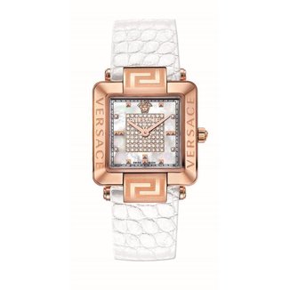 Relógio Versace Safira Diamante 0,35ct Pulseira Couro Casual