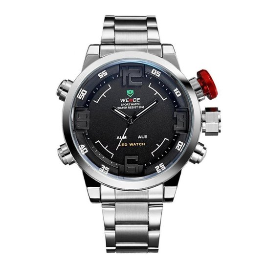 Relógio Weide Anadigi Wh-2309 Masculino - Prata+Vermelho Menor preço em Relógio Weide Anadigi Wh-2309 Masculino - Prata+Vermelho