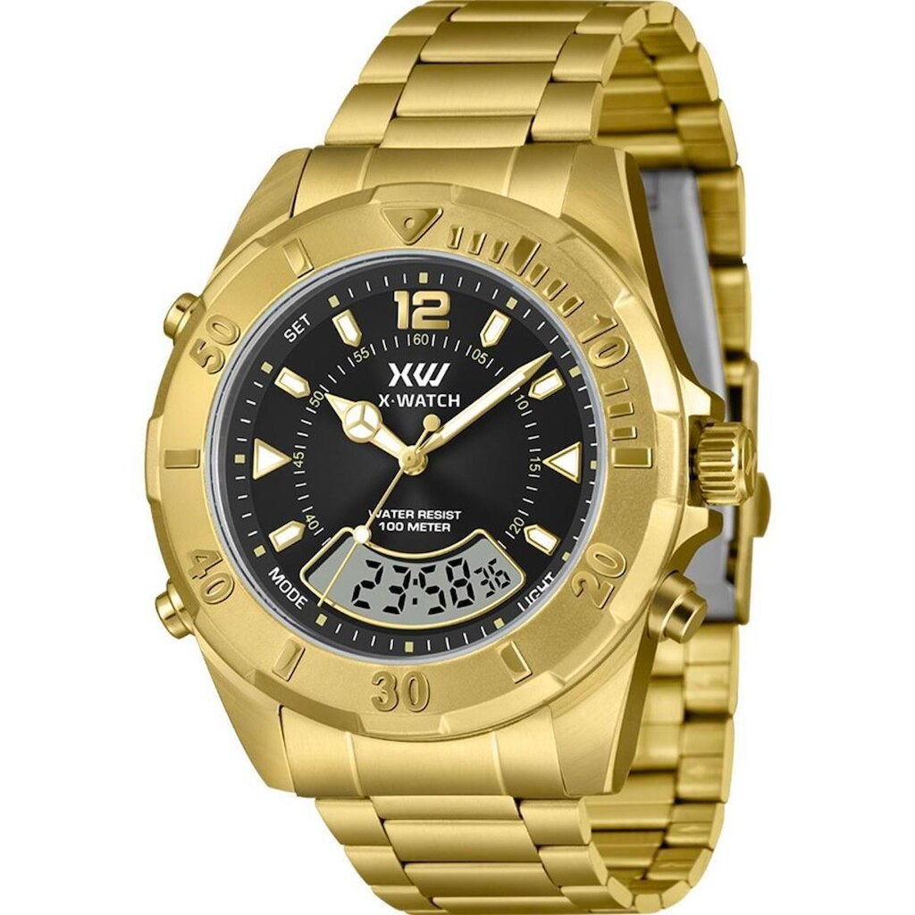 Relógio X-Watch Masculino Ref: Xmgsa016 P2kx Dourado Anadigi