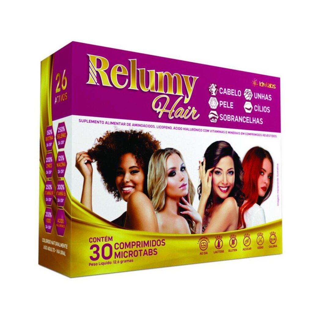 Relumy Hair 26 Ativos Idn Labs - Caixa Com 30 Comprimidos Microtabs