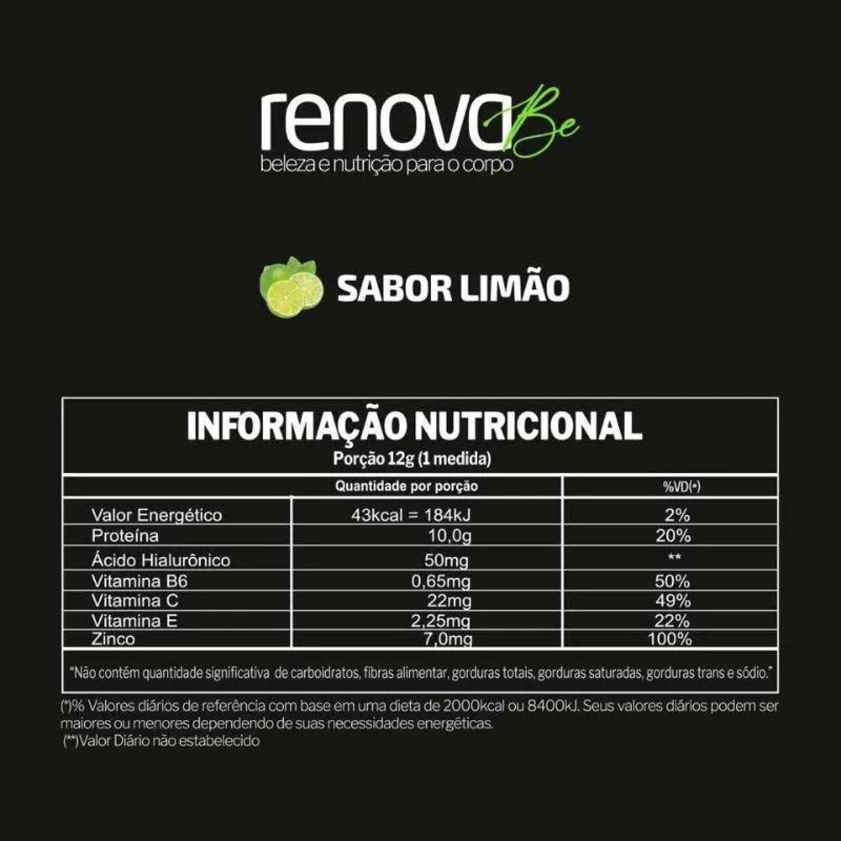 RENOVA BE COLÁGENO + ACIDO HIALURONICO (216g) LIMAO - undefined | Netshoes