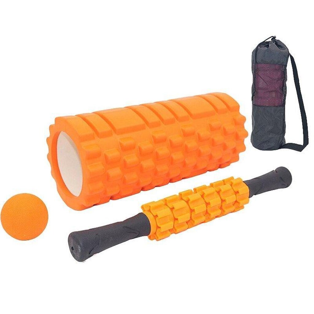 Rolo massagem e bastão para liberação miofascial e bola lacrosse e bolsa