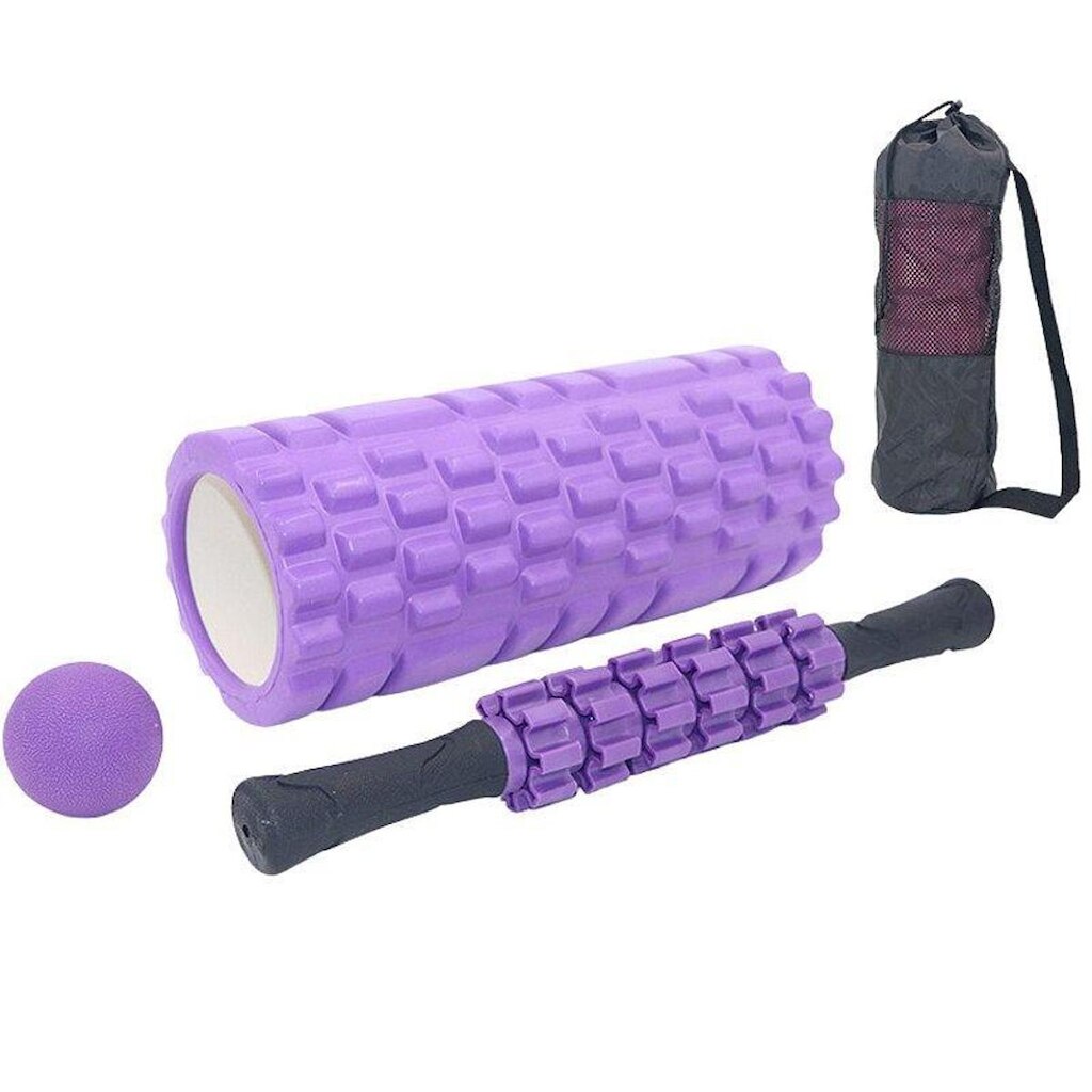 Rolo massagem e bastão para liberação miofascial e bola lacrosse e bolsa