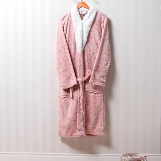 Roupão Kimono Microfibra Sherpa Rosê Smoke - Rosa Claro Menor preço em Roupão Kimono Microfibra Sherpa Rosê Smoke - Rosa Claro