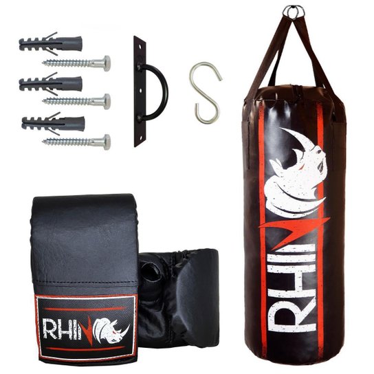 Saco De Boxe e MuayThai Rhino 70cm + Luva + Suporte Kit Completo - Preto Menor preço em Saco De Boxe e MuayThai Rhino 70cm + Luva + Suporte Kit Completo - Preto