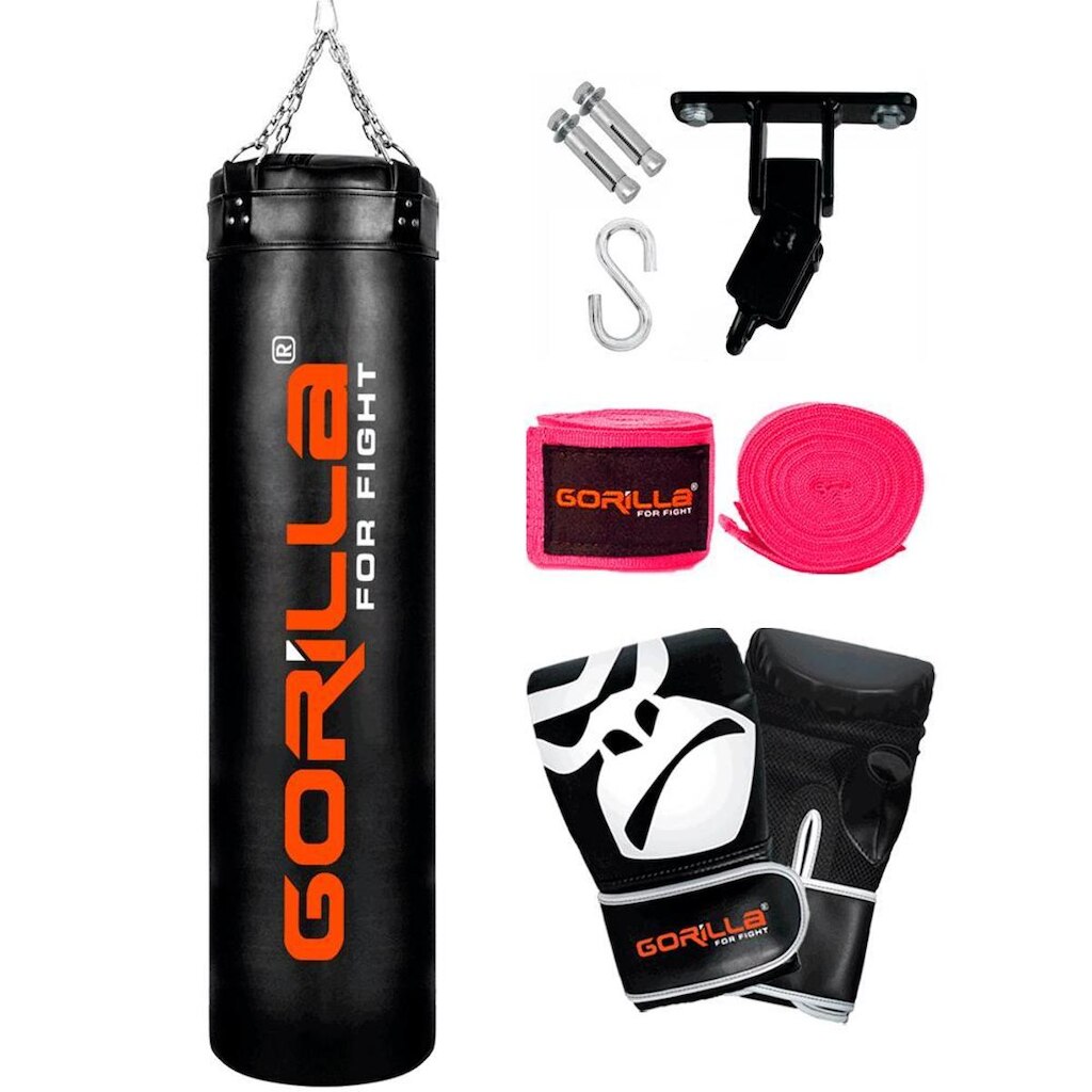 Saco De Boxe PRO 160 Cm + Luva Bate Saco Pro + Bandagem Elástica 3 MT + Suporte Articulado Gorilla