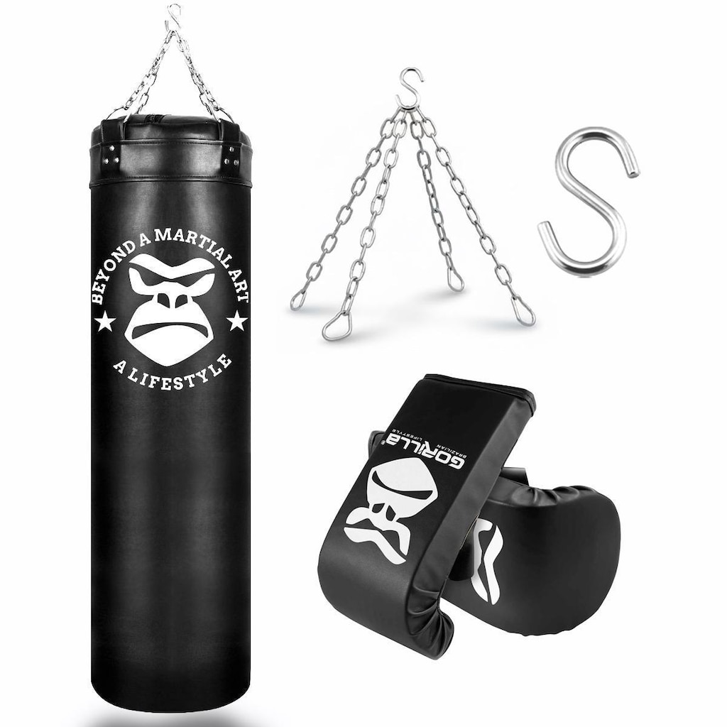 Saco de pancada 120cm Profissional e Luva bate saco Gorilla Boxe Treinos Muay Thai Luta Kit treino