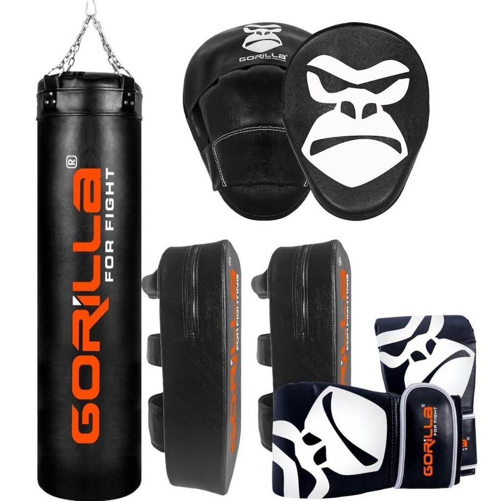 Saco De Pancada PRO 160Cm + Luva Bate Saco PRO + Aparador De Chute + Manopla Foco Soco Gorilla