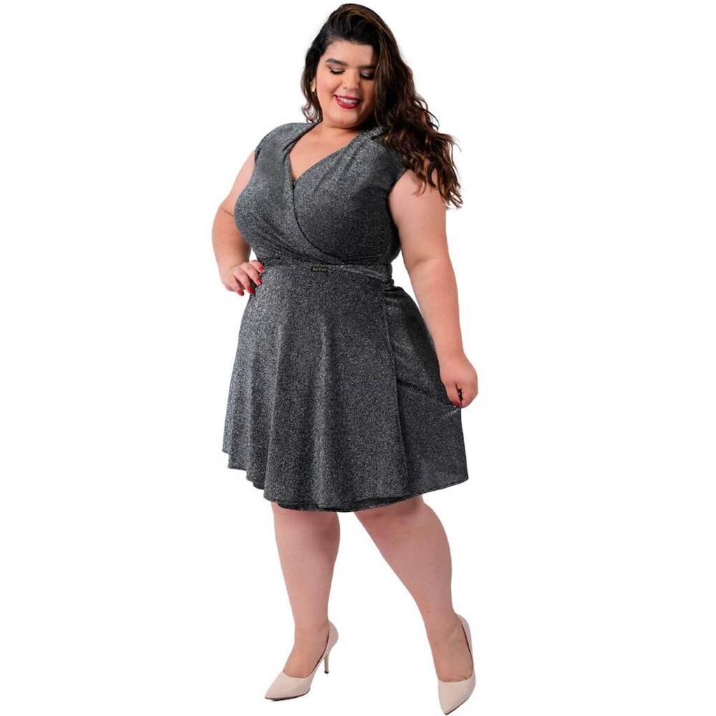 Saia Brilho Lurex Envelope Curta Transpassada Plus Size Catwalk Feminina Branca