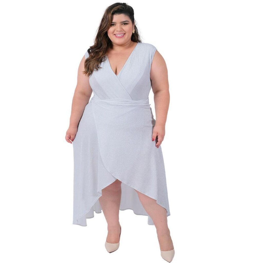 Saia Brilho Lurex Envelope Transpassada Plus Size Catwalk Feminina
