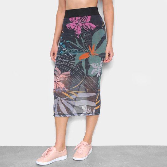 Saia Colcci Midi Tule Estampada Feminina - Verde+Azul Menor preço em Saia Colcci Midi Tule Estampada Feminina - Verde+Azul