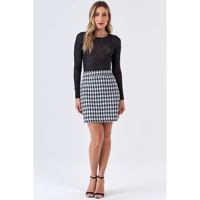 Saia Curta PKS Alfaiataria Tweed Preto e Branco