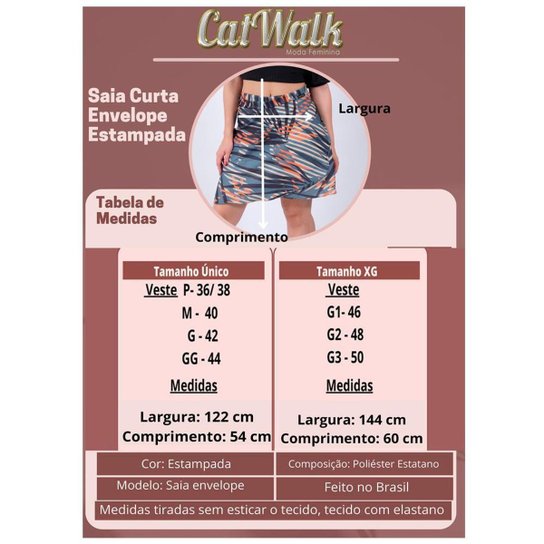 Saia Envelope Transpassada Estampada Curta Feminina Plus Size Catwalk